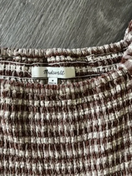 Madewell Lucie Elbow-Sleeve Smocked Gingham Midi Dress Two Pockets Women's M - Picture 8 of 15